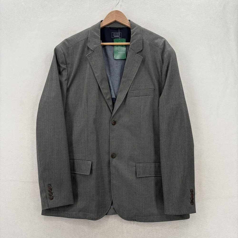 JACHS New York Blazer Mens XL Gray Herringbone Poly Rayon Stretch Sport Coat NWT